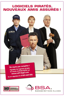 La BSA (Business Software Alliance) fait des campagnes régulières d'information auprès des entreprises contre la contrefaçon des logiciels. La BSA (Business Software Alliance) fait des campagnes régulières d'information auprès des entreprises contre la contrefaçon des logiciels.