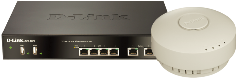Contrôleur D-Link DWC-1000 et point d'accès Wi-Fi DWL-660AP.