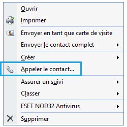 Téléphoner depuis Outlook